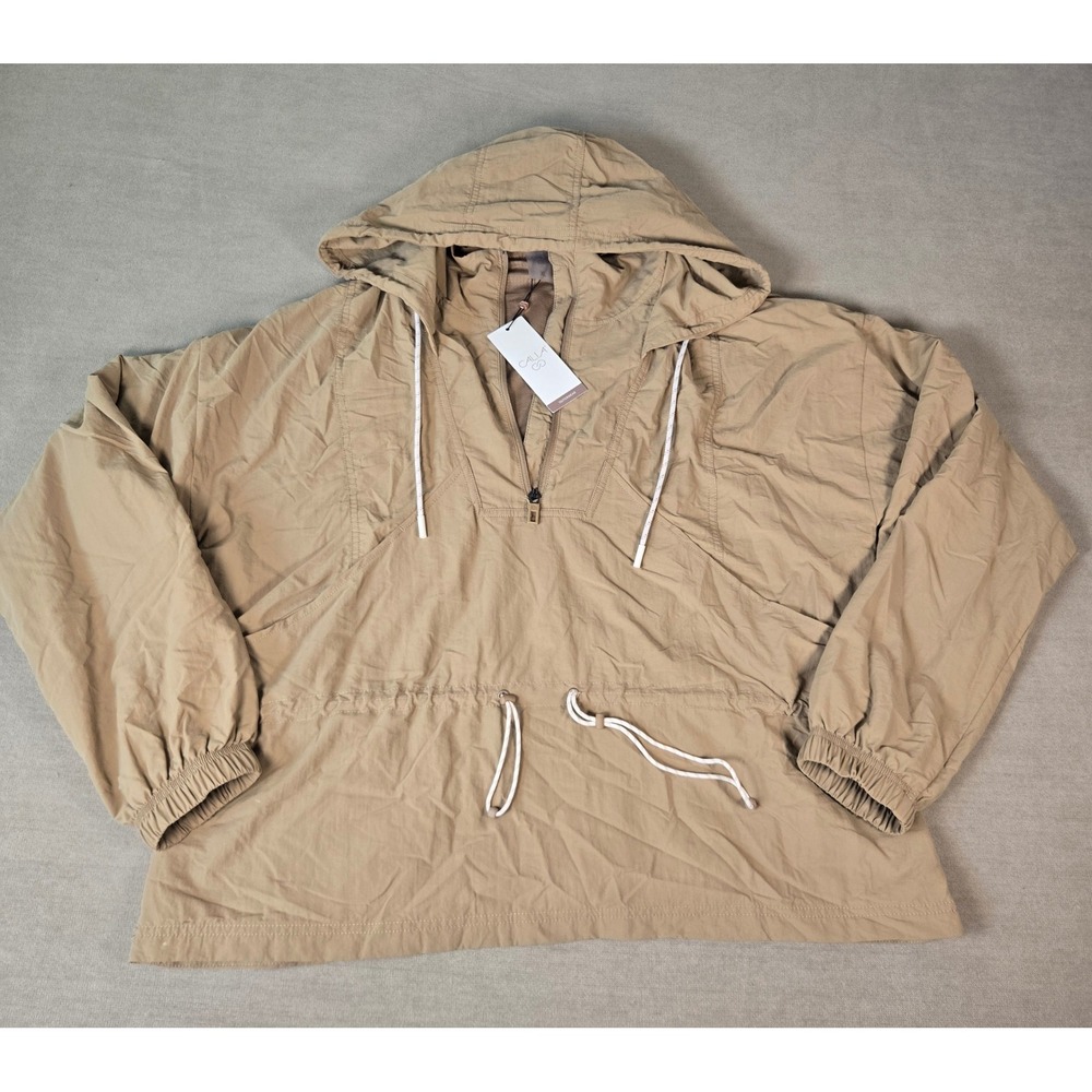 CALLIA Hooded Windbreaker Jacket Tan‎ Brown Water Repellent Anorak Pullover XL